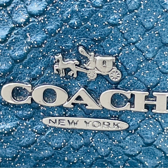 Coach Navy Blue Iridescent Python Embossed Leather Tote F36627 - Picture 4 of 16